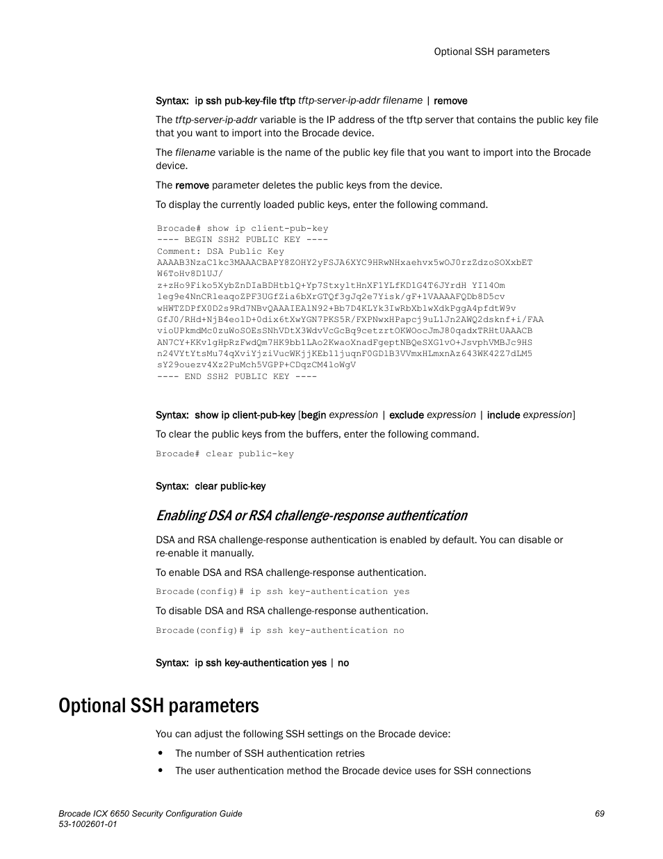 Optional ssh parameters | Brocade Communications Systems Brocade ICX 6650 6650 User Manual | Page 89 / 332