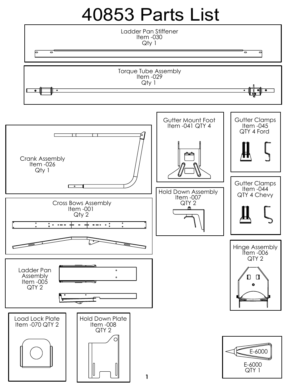 Drawing view49, Drawing view52, Drawing view54 | Drawing view55, Drawing view57, Drawing view60, Drawing view62, Drawing view146, Drawing view147, Drawing view148 | Kargo Master Drop Down Ladder Rack (40853) User Manual | Page 2 / 17