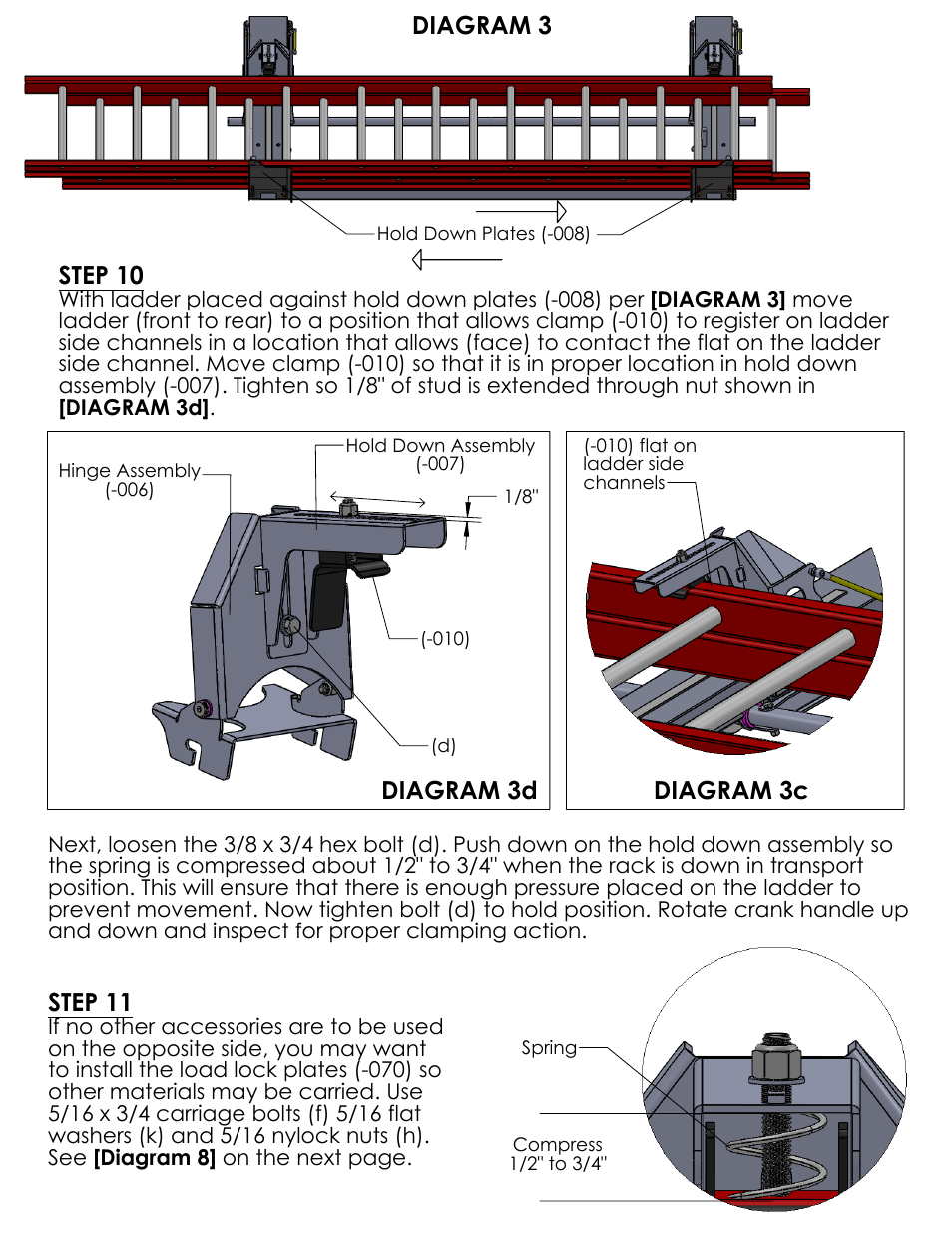Sheet1, Drawing view5, Drawing view6 | Detail view d (1 : 7), Detail view e (1 : 1.5), Drawing view10, Drawing view11, Step 10, Diagram 3, Step 11 | Kargo Master EZ Lo-Down Driver Side Mechanism (40863) User Manual | Page 9 / 9