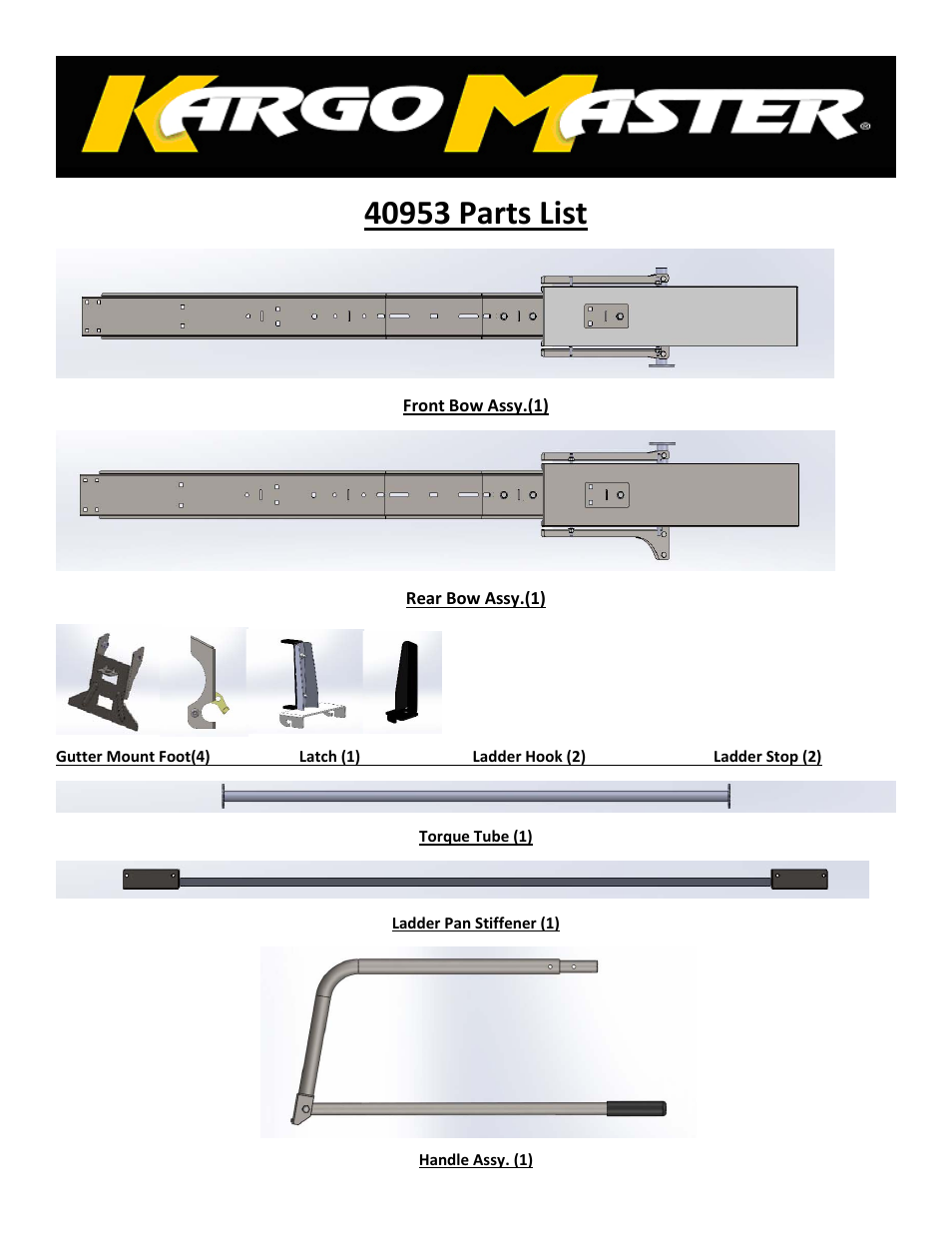 Kargo Master Single Drop Down Ladder Rack E-Series/GM (40953) User Manual | 9 pages