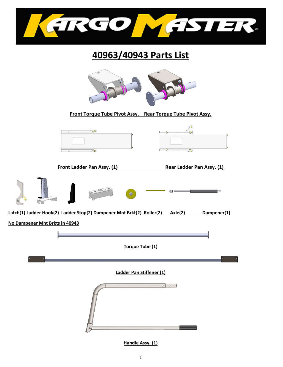 Kargo Master (40963/40943) Drop Down Mechanism Only (40953) User Manual | 8 pages