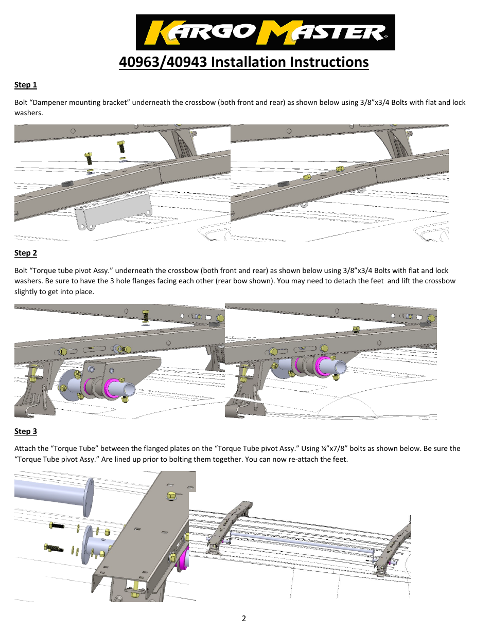 Kargo Master (40963/40943) Drop Down Mechanism Only (40953) User Manual | Page 2 / 8