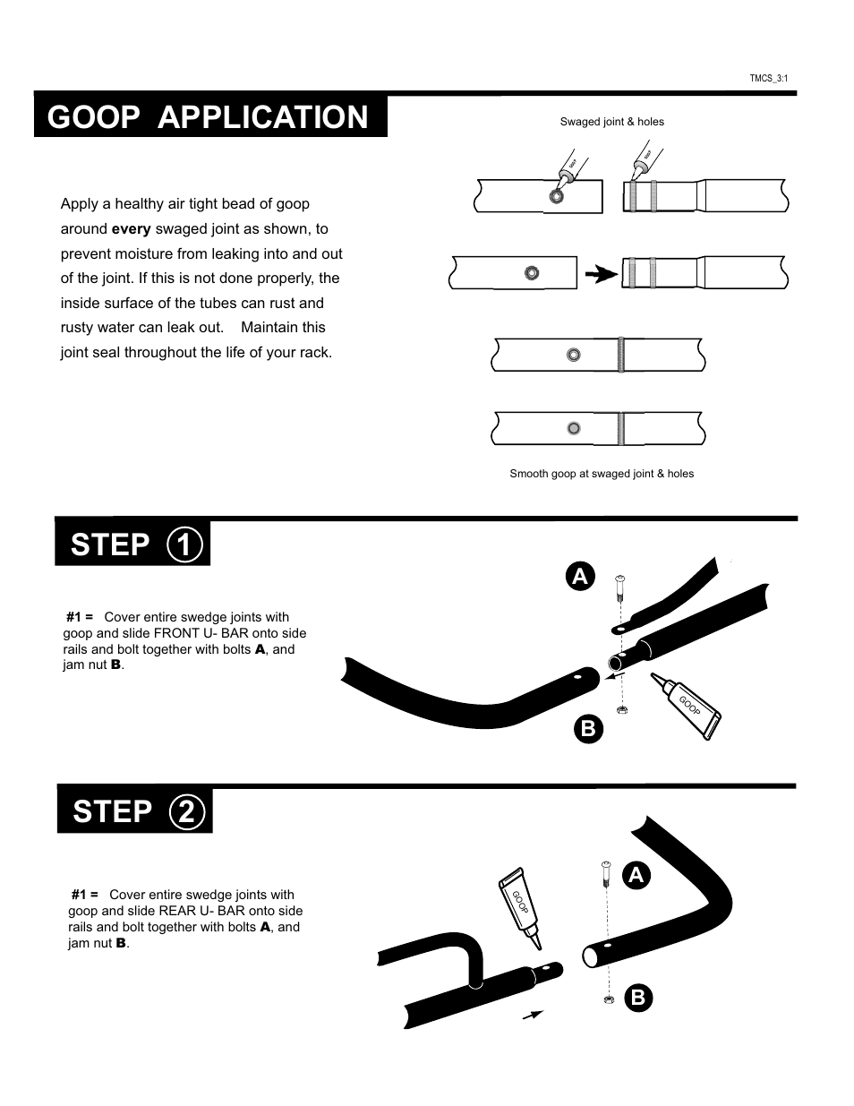 Goop application, Step 1, Step 2 | Kargo Master Full Size Van Top Mount Ladder Rack User Manual | Page 7 / 9