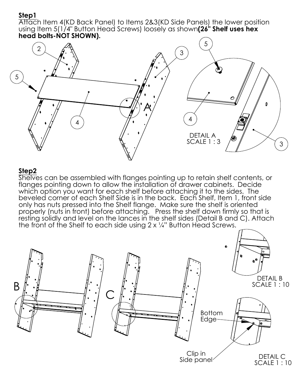 Sheet2, Drawing view2, Detail view a (1 : 3) | Drawing view4, Detail view b (1 : 10), Drawing view6, Detail view c (1 : 10) | Kargo Master Adjustable Shelf Assembly Instructions (48424) User Manual | Page 2 / 4