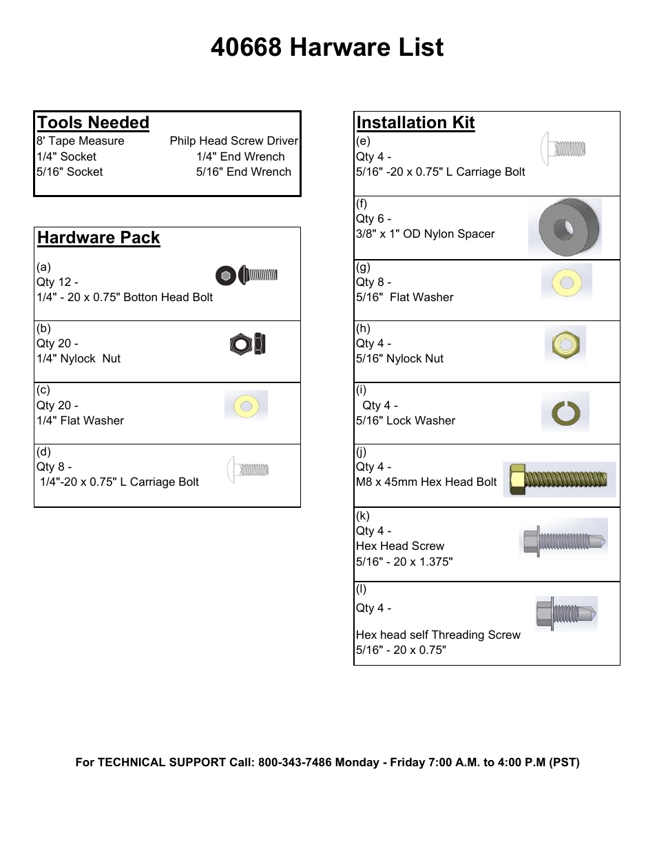 Tools needed installation kit, Hardware pack | Kargo Master Transit Connect/Nv200 Wire Partition (40668) User Manual | Page 2 / 11