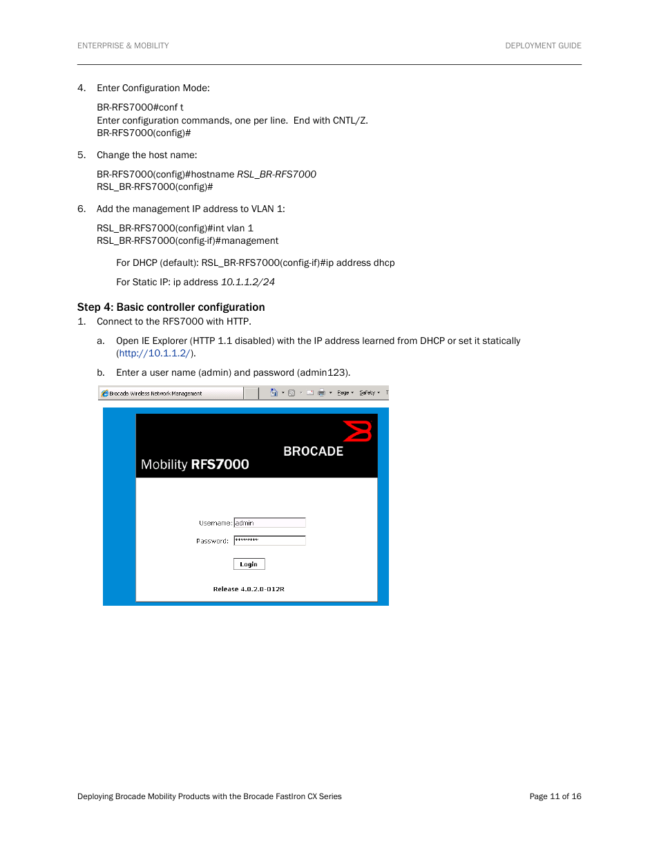 Step 4: basic controller configuration | Brocade Communications Systems Brocade FastIron CX Series FCX624S-HPOE User Manual | Page 11 / 16