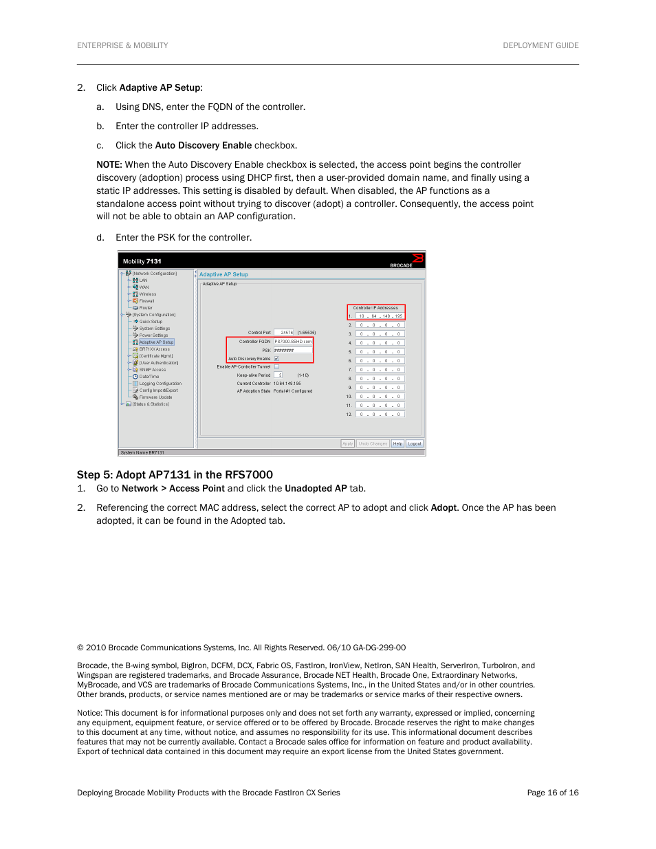 Step 5: adopt ap7131 in the rfs7000 | Brocade Communications Systems Brocade FastIron CX Series FCX624S-HPOE User Manual | Page 16 / 16