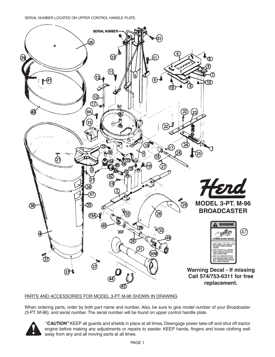 Model 3-pt. m-96 broadcaster | Kasco M96 Seeder User Manual | Page 2 / 6
