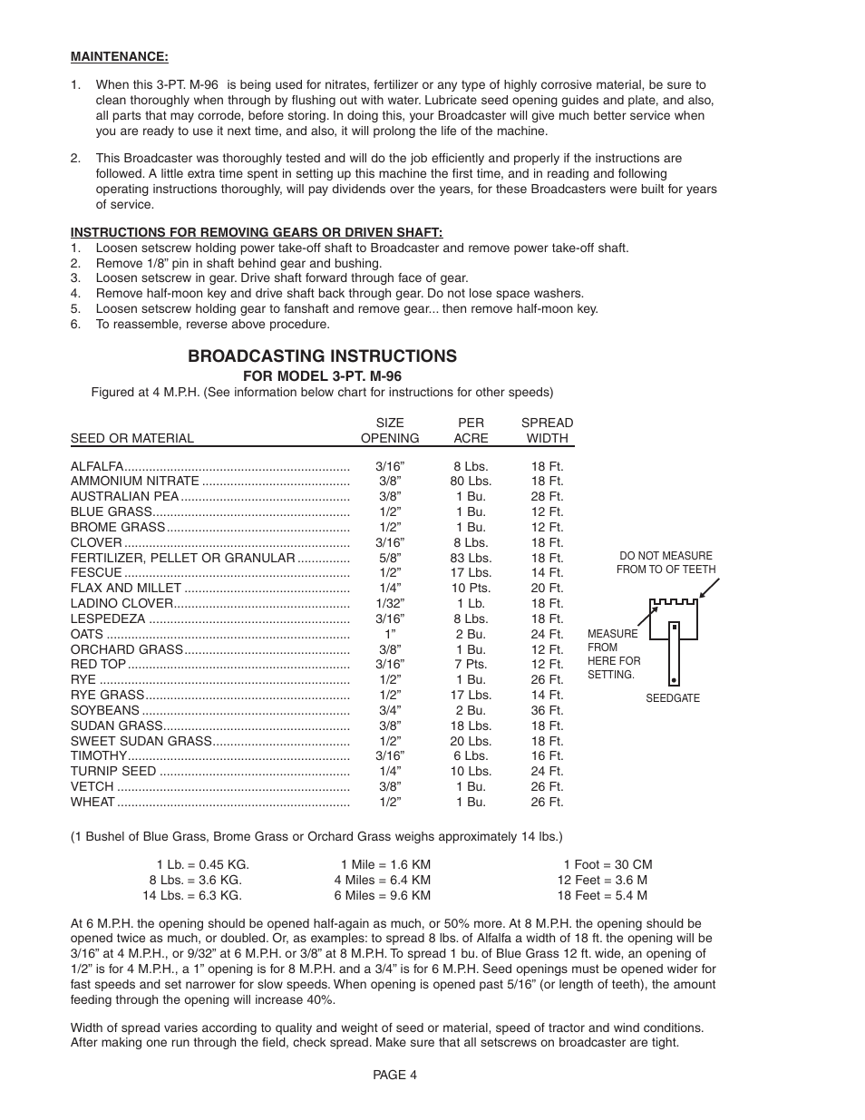 Broadcasting instructions | Kasco M96 Seeder User Manual | Page 5 / 6