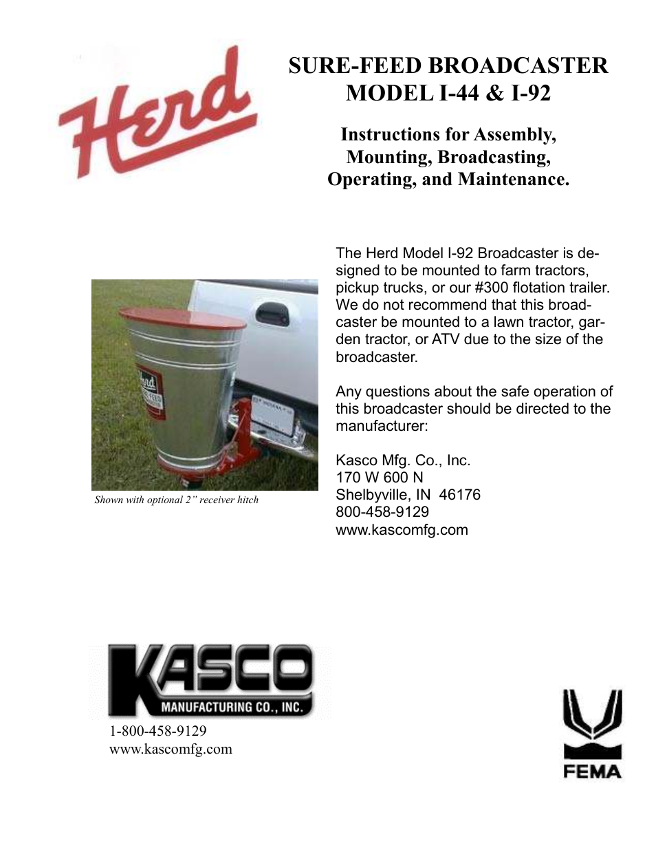 Kasco I-92 Seeder User Manual | 7 pages