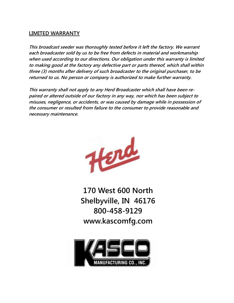Kasco I-92 Seeder User Manual | Page 7 / 7