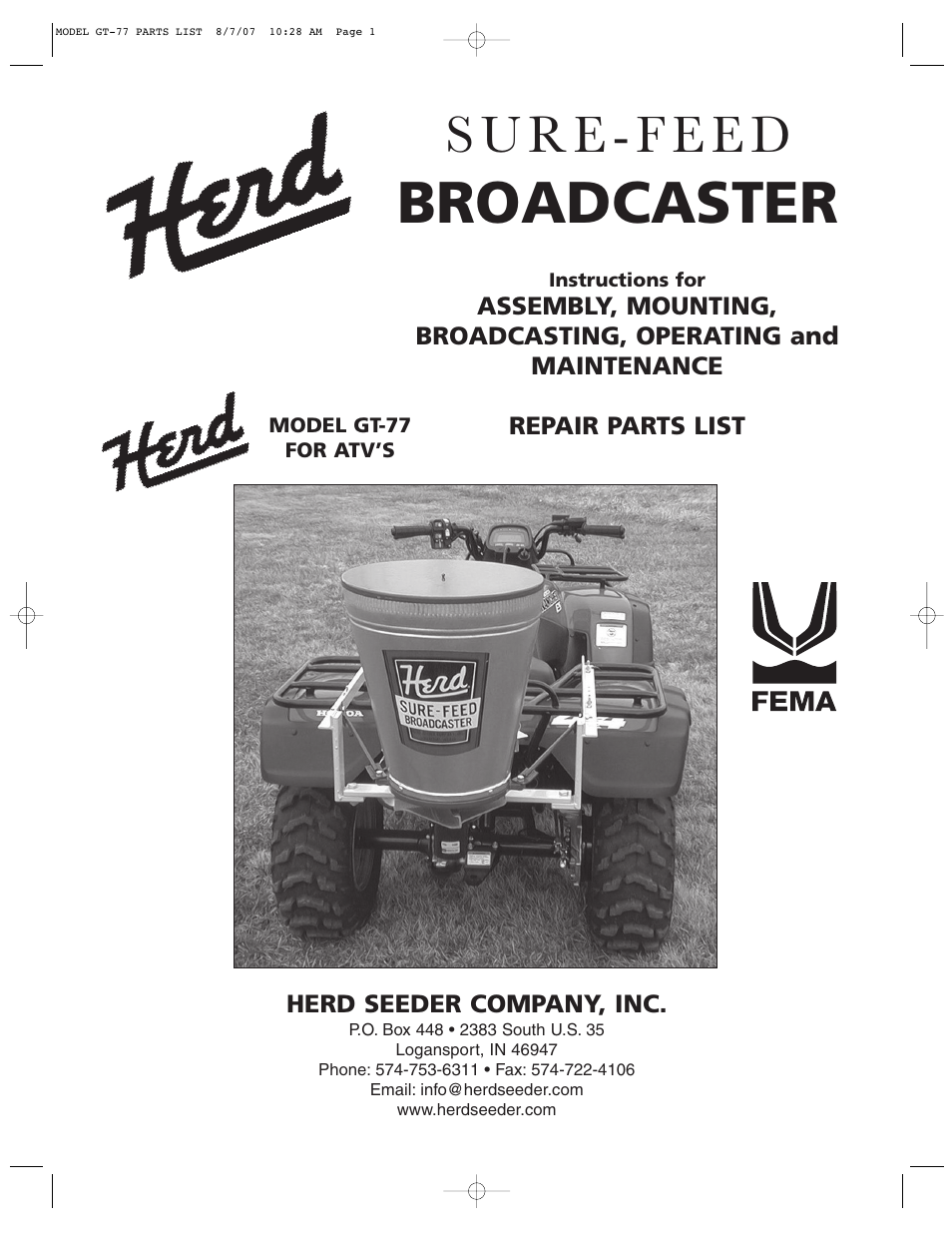 Kasco GT-77 ATV Seeder User Manual | 8 pages