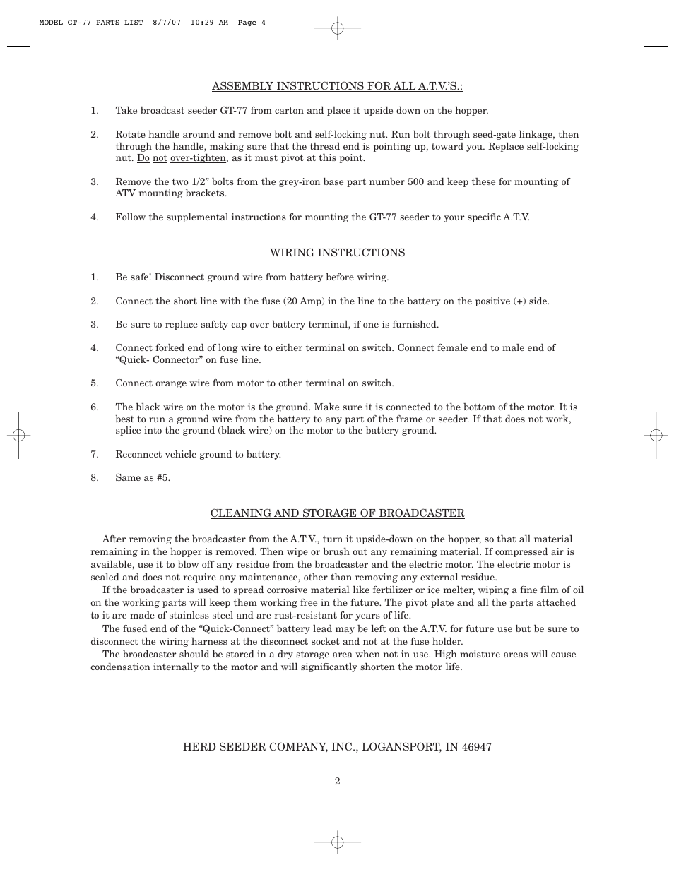 Kasco GT-77 ATV Seeder User Manual | Page 4 / 8