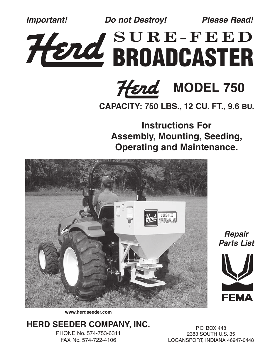Kasco 750 Seeder User Manual | 6 pages