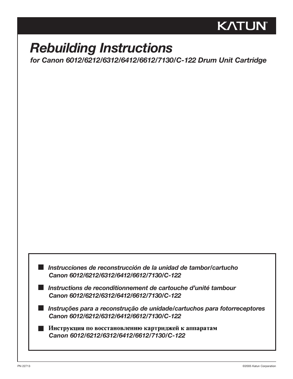 Katun Canon C-122 Drum Unit Cartridges User Manual | 12 pages