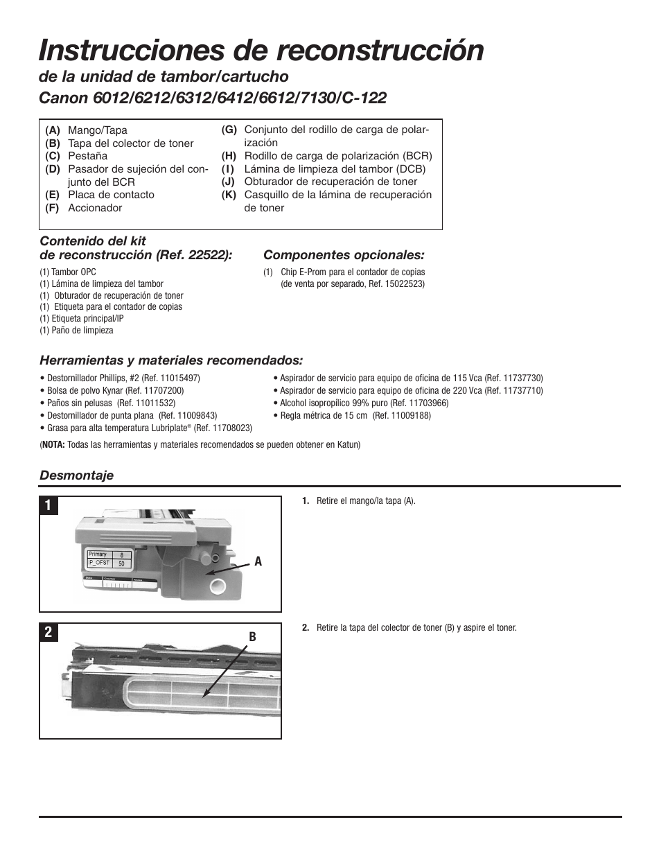 Instrucciones de reconstrucción | Katun Canon C-122 Drum Unit Cartridges User Manual | Page 4 / 12