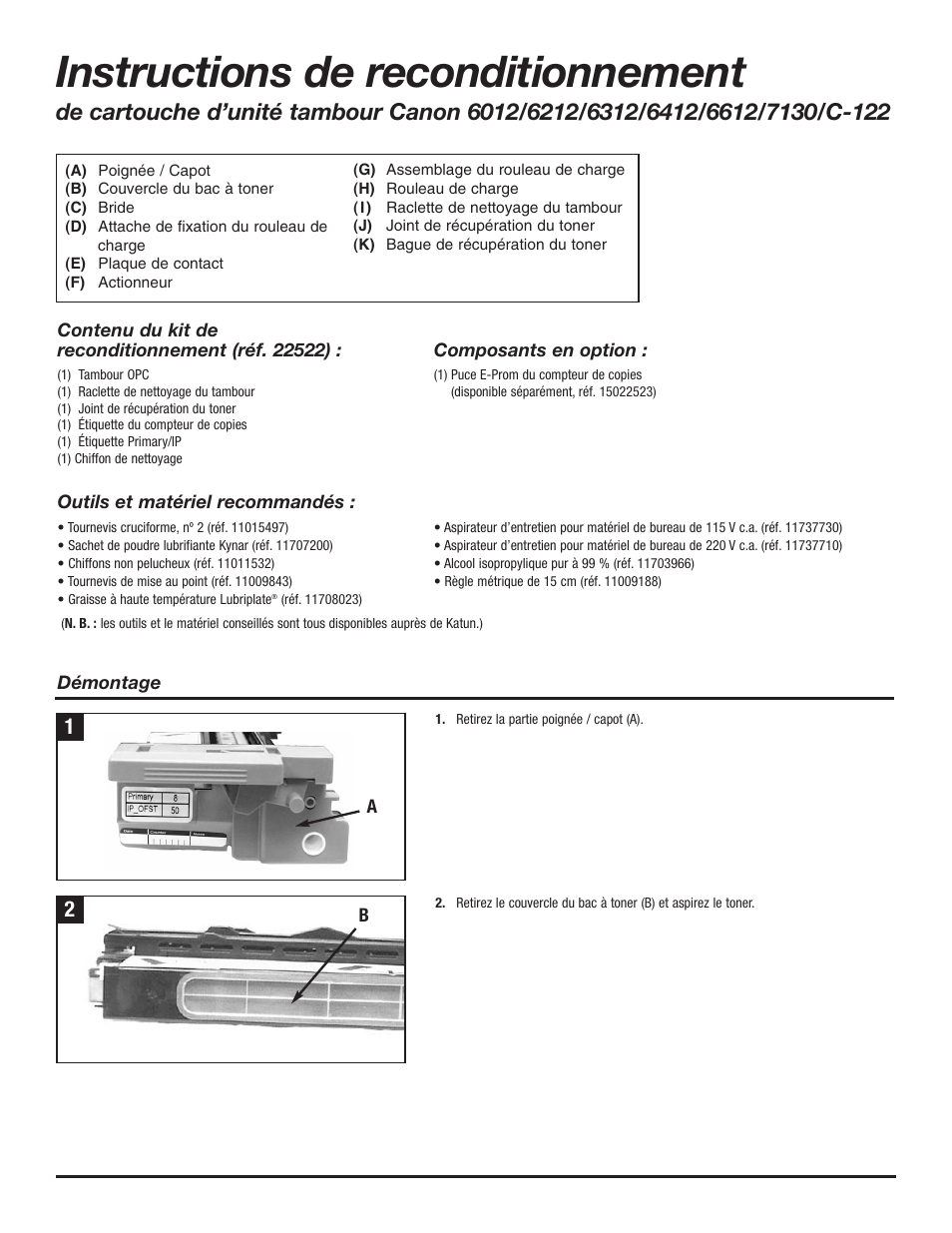 Instructions de reconditionnement | Katun Canon C-122 Drum Unit Cartridges User Manual | Page 6 / 12