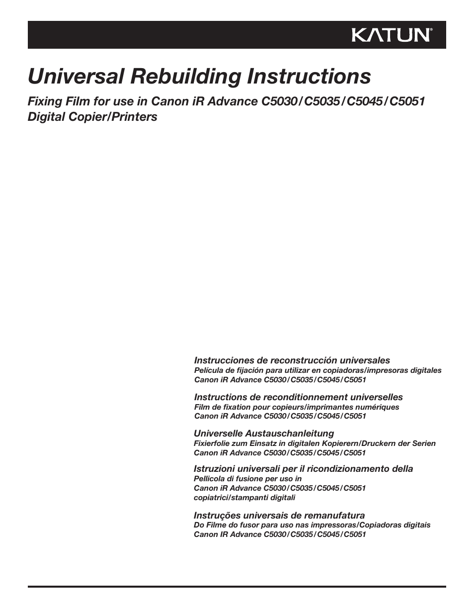 Katun Canon iR C5051 Fixing Film User Manual | 5 pages