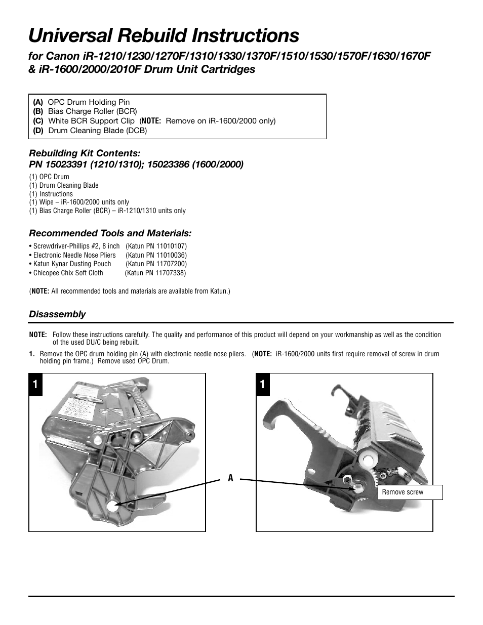 Universal rebuild instructions | Katun Canon iR-2000 Drum Unit Cartridges User Manual | Page 2 / 16