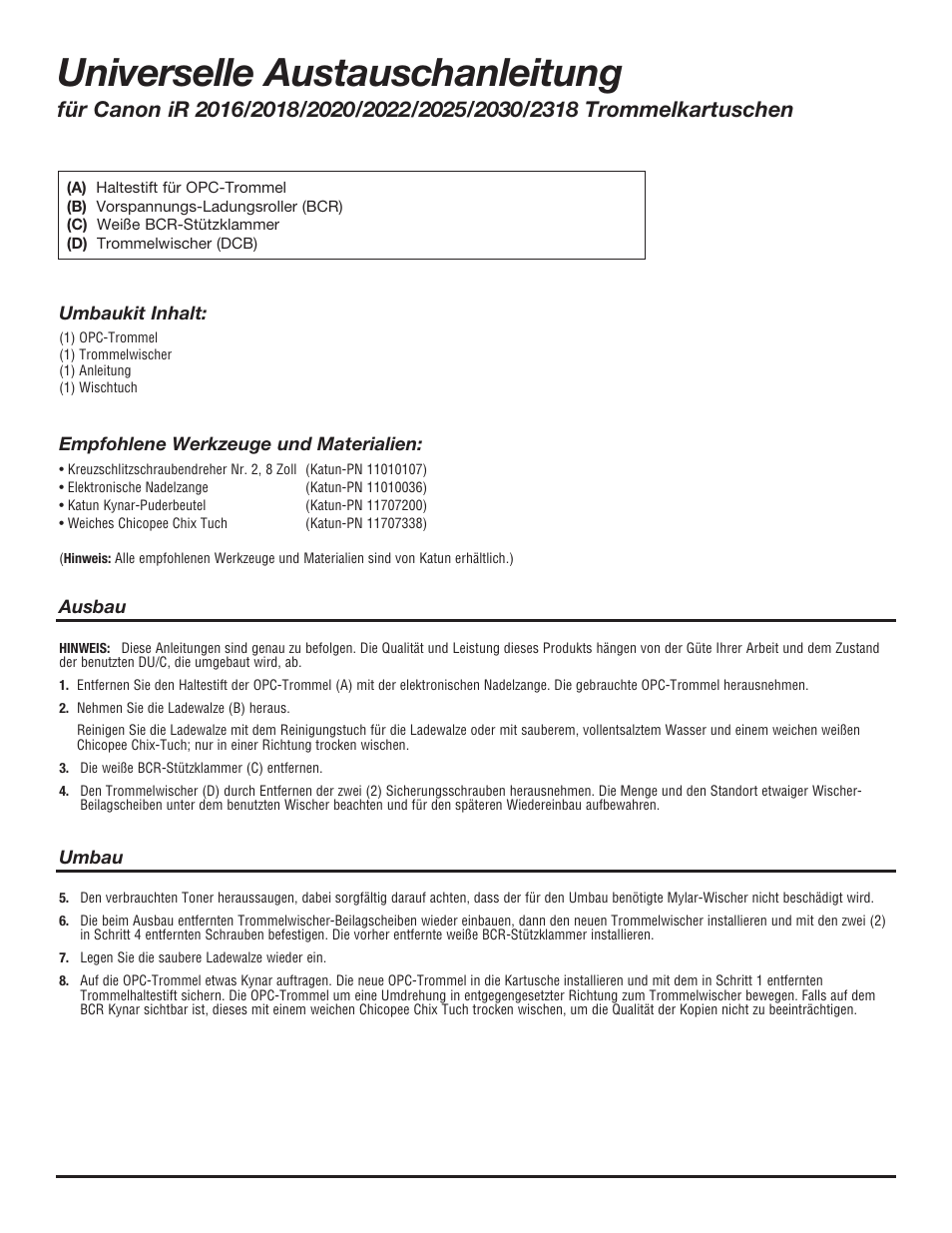 Universelle austauschanleitung | Katun Canon iR-2020/2020i Drum Unit Cartridges User Manual | Page 5 / 8