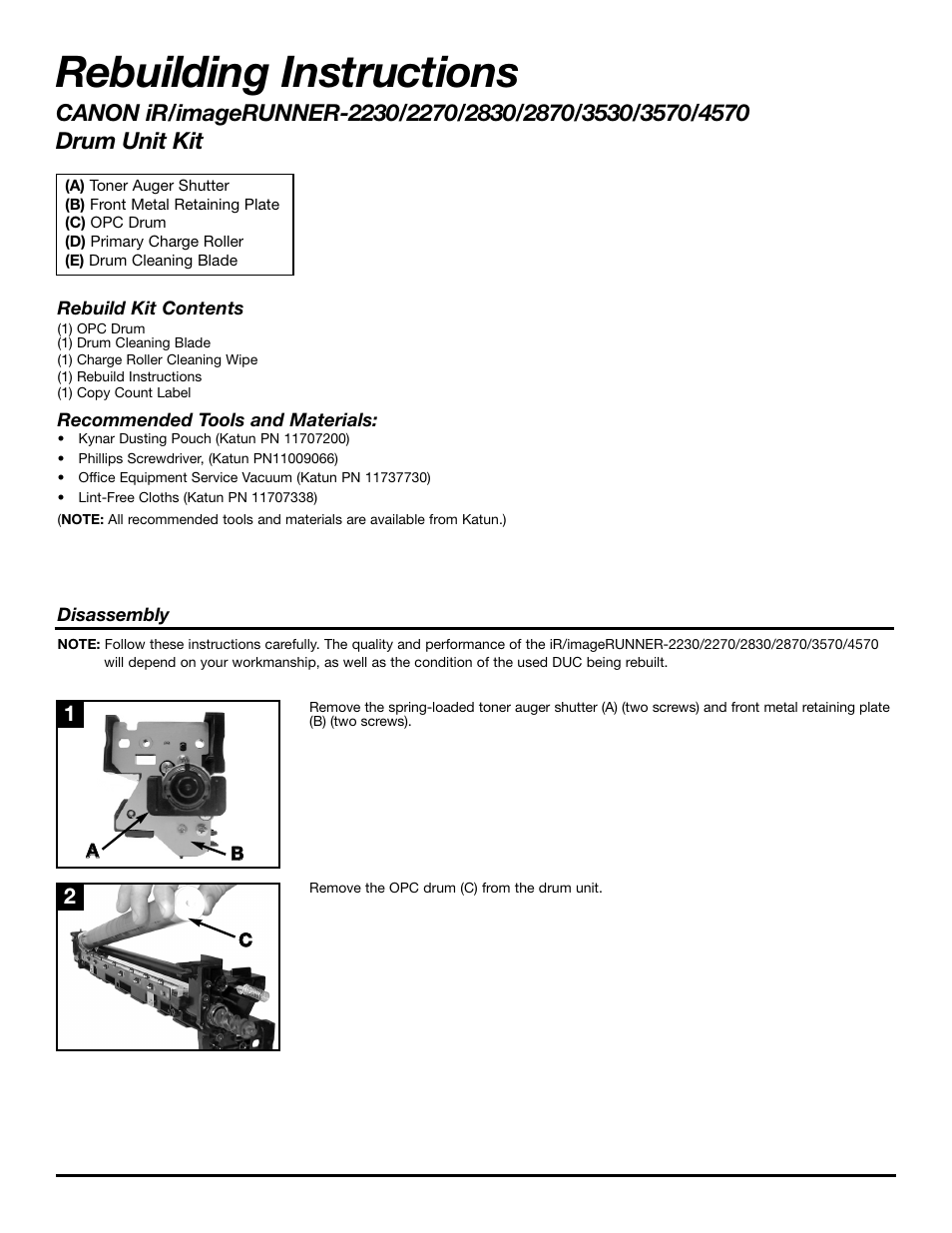 Rebuilding instructions | Katun Canon iR/imageRUNNER 4570 Drum Unit Kit User Manual | Page 3 / 20