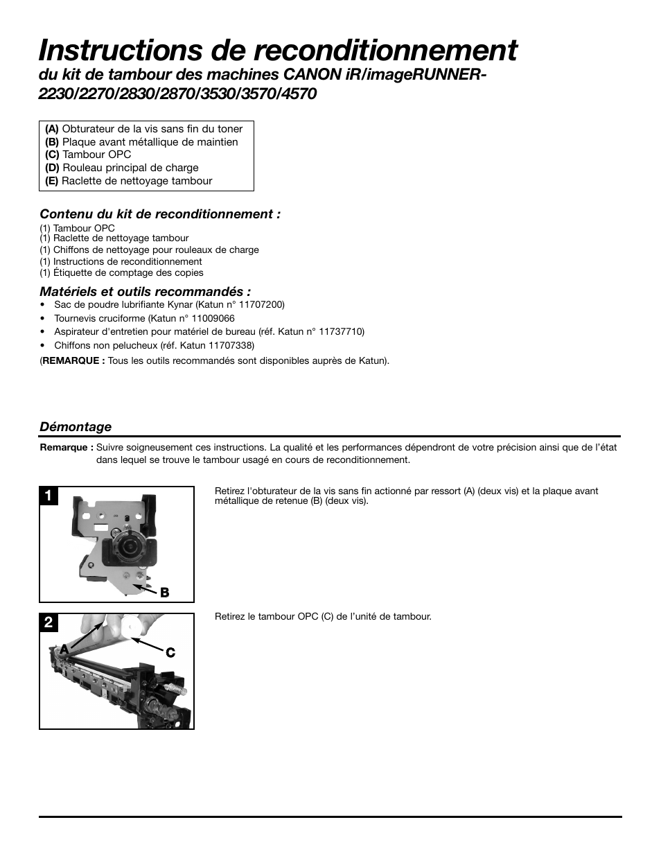 Instructions de reconditionnement | Katun Canon iR/imageRUNNER 4570 Drum Unit Kit User Manual | Page 7 / 20