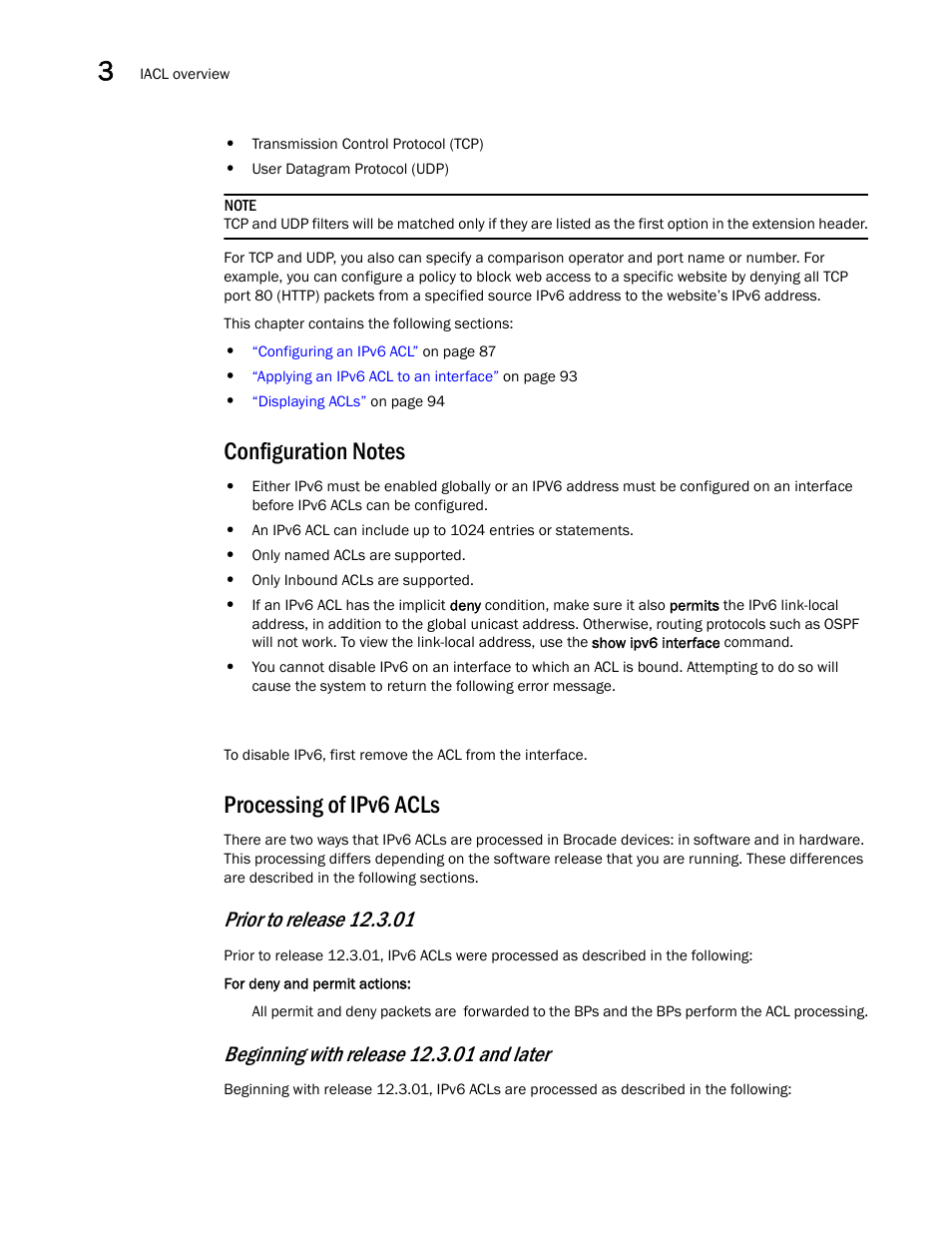 Configuration notes, Processing of ipv6 acls | Brocade Communications Systems ServerIron ADX 12.4.00a User Manual | Page 100 / 226