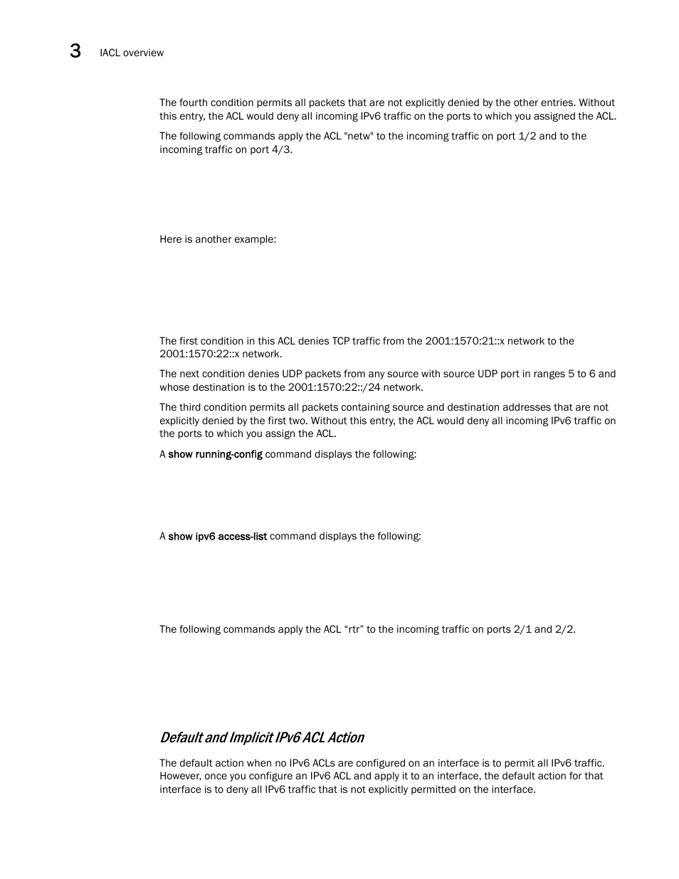 Default and implicit ipv6 acl action | Brocade Communications Systems ServerIron ADX 12.4.00a User Manual | Page 102 / 226