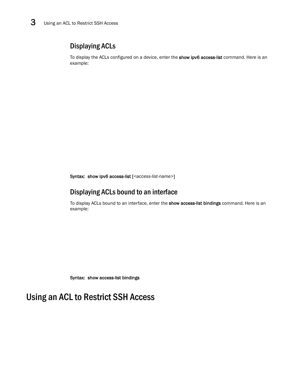 Displaying acls, Displaying acls bound to an interface, Using an acl to restrict ssh access | Brocade Communications Systems ServerIron ADX 12.4.00a User Manual | Page 108 / 226