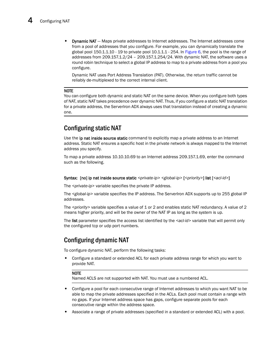 Configuring static nat, Configuring dynamic nat | Brocade Communications Systems ServerIron ADX 12.4.00a User Manual | Page 112 / 226