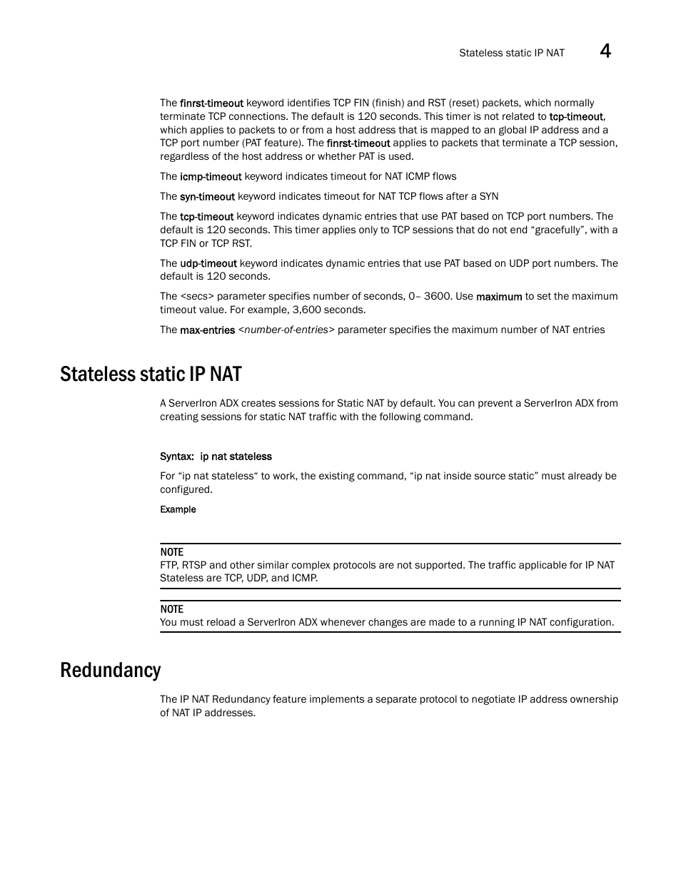 Stateless static ip nat, Redundancy | Brocade Communications Systems ServerIron ADX 12.4.00a User Manual | Page 119 / 226