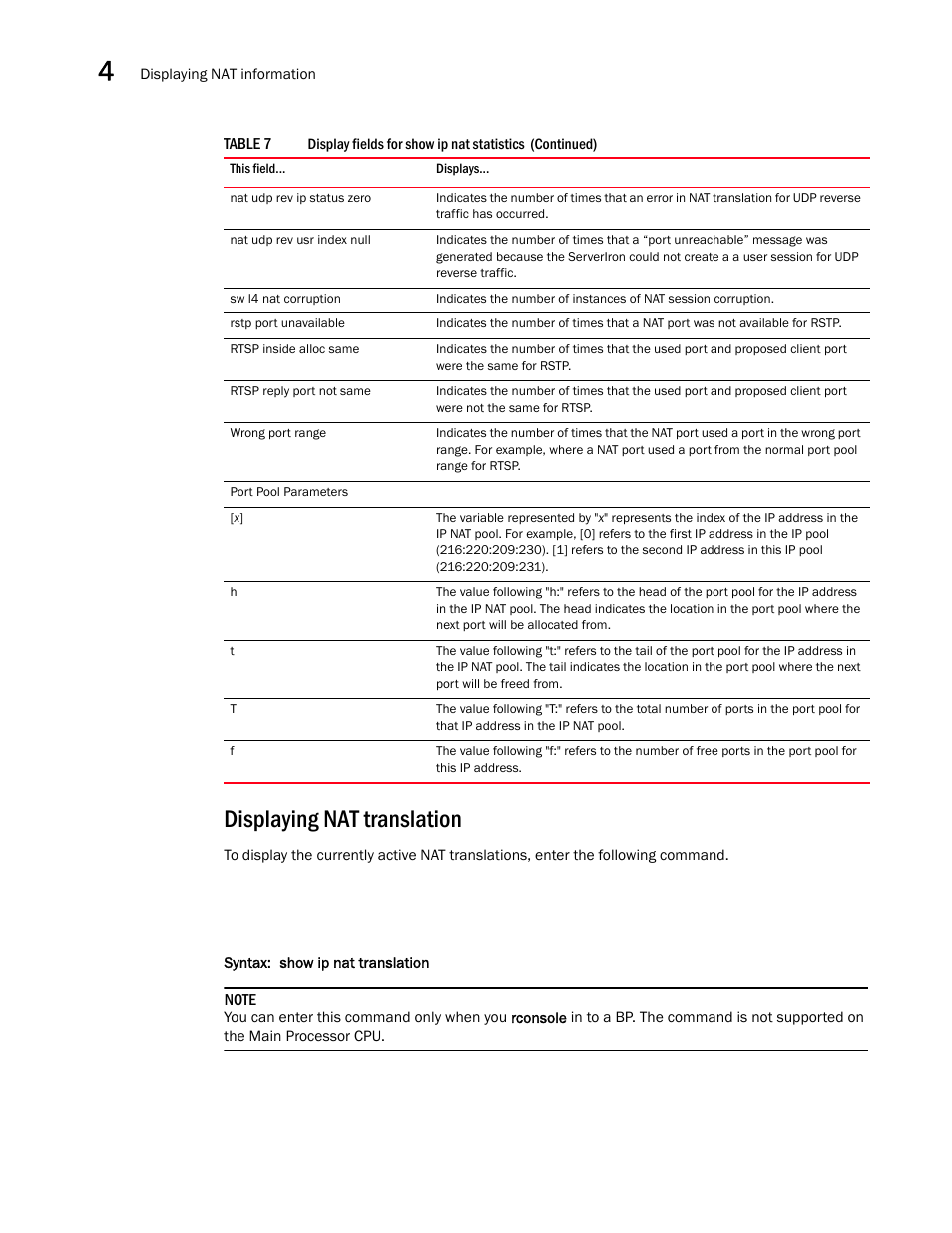 Displaying nat translation | Brocade Communications Systems ServerIron ADX 12.4.00a User Manual | Page 124 / 226