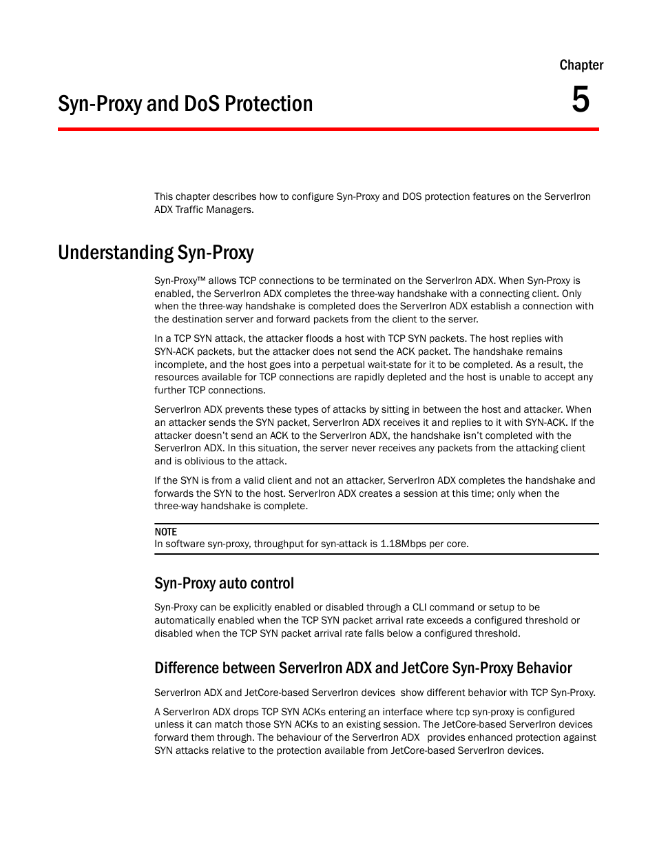 Syn-proxy and dos protection, Understanding syn-proxy, Syn-proxy auto control | Chapter 5 | Brocade Communications Systems ServerIron ADX 12.4.00a User Manual | Page 127 / 226