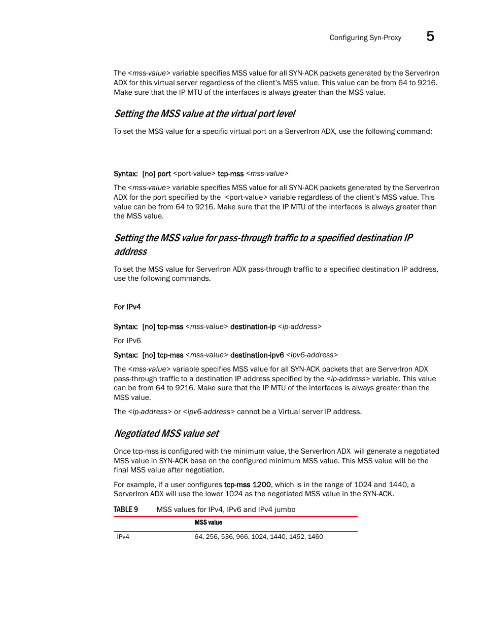 Setting the mss value at the virtual port level, Negotiated mss value set | Brocade Communications Systems ServerIron ADX 12.4.00a User Manual | Page 133 / 226