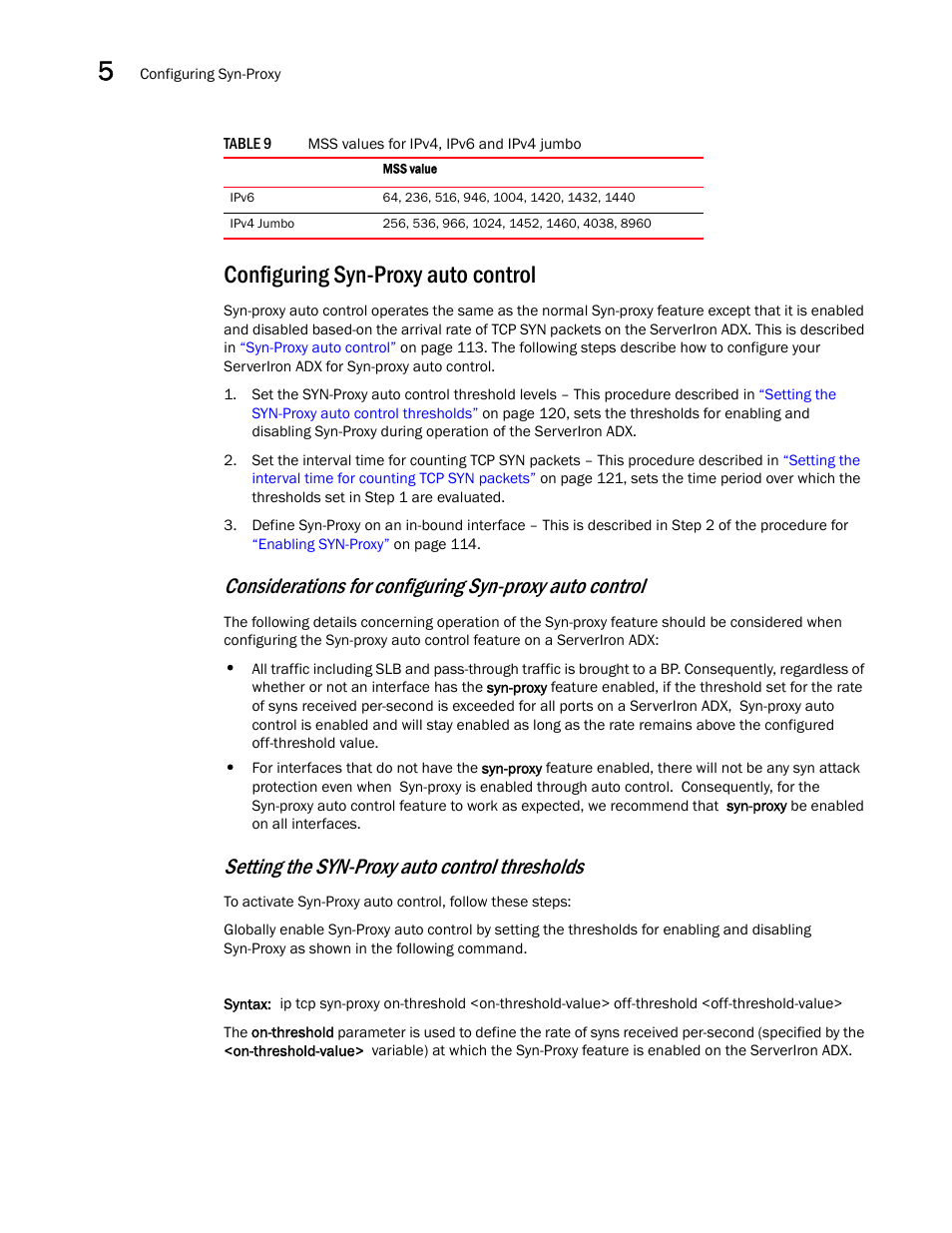 Configuring syn-proxy auto control, Setting the syn-proxy auto control thresholds | Brocade Communications Systems ServerIron ADX 12.4.00a User Manual | Page 134 / 226