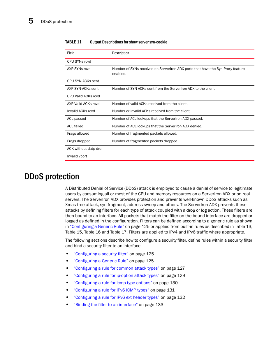 Ddos protection | Brocade Communications Systems ServerIron ADX 12.4.00a User Manual | Page 138 / 226