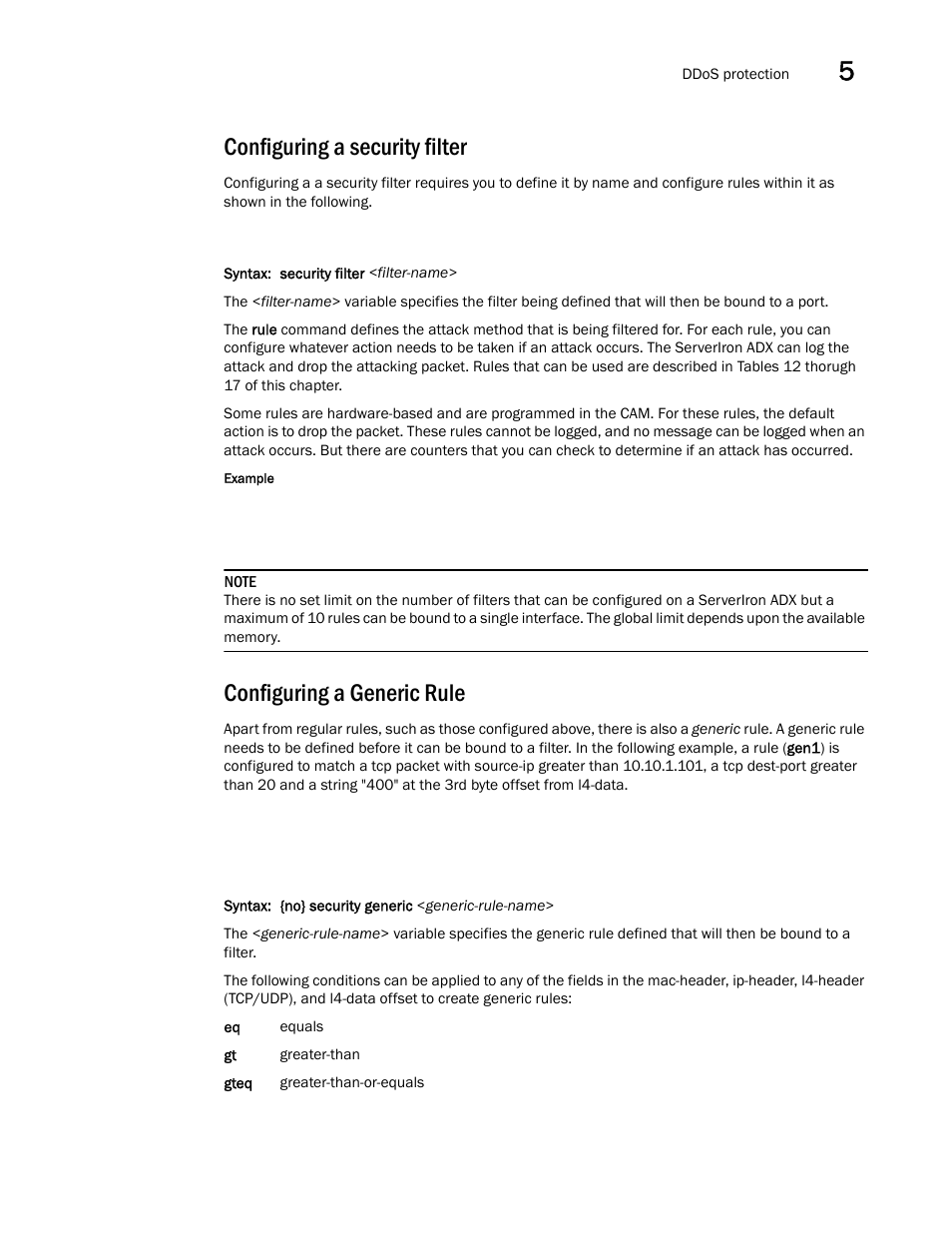 Configuring a security filter, Configuring a generic rule | Brocade Communications Systems ServerIron ADX 12.4.00a User Manual | Page 139 / 226