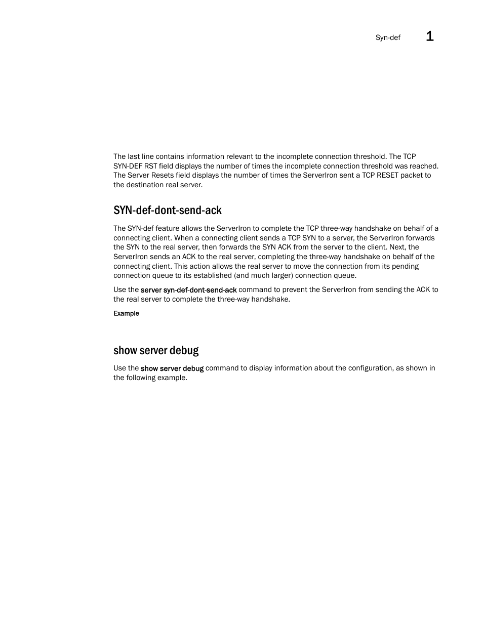 Syn-def-dont-send-ack, Show server debug, Syn-def-dont-send-ack show server debug | Brocade Communications Systems ServerIron ADX 12.4.00a User Manual | Page 17 / 226