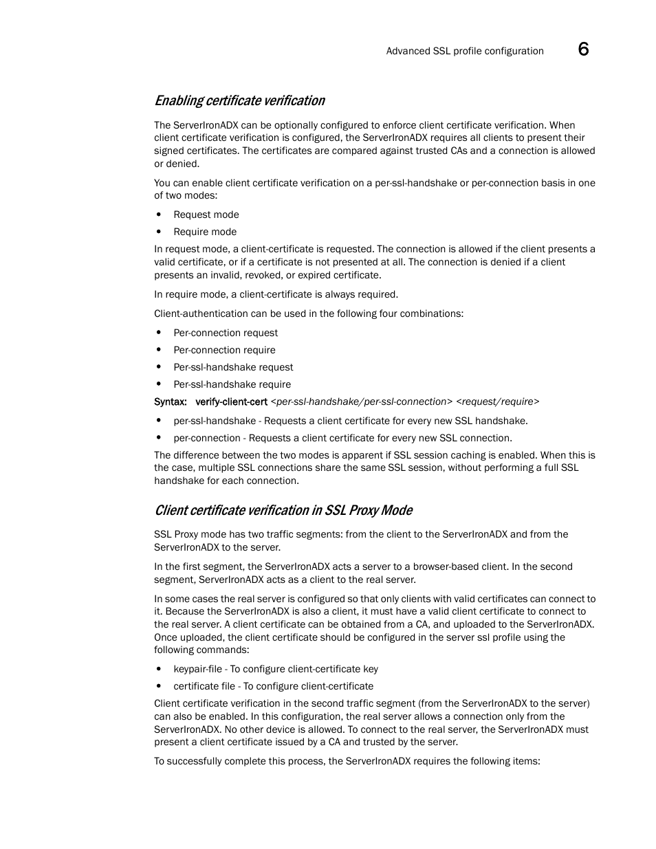 Enabling certificate verification, Client certificate verification in ssl proxy mode | Brocade Communications Systems ServerIron ADX 12.4.00a User Manual | Page 181 / 226