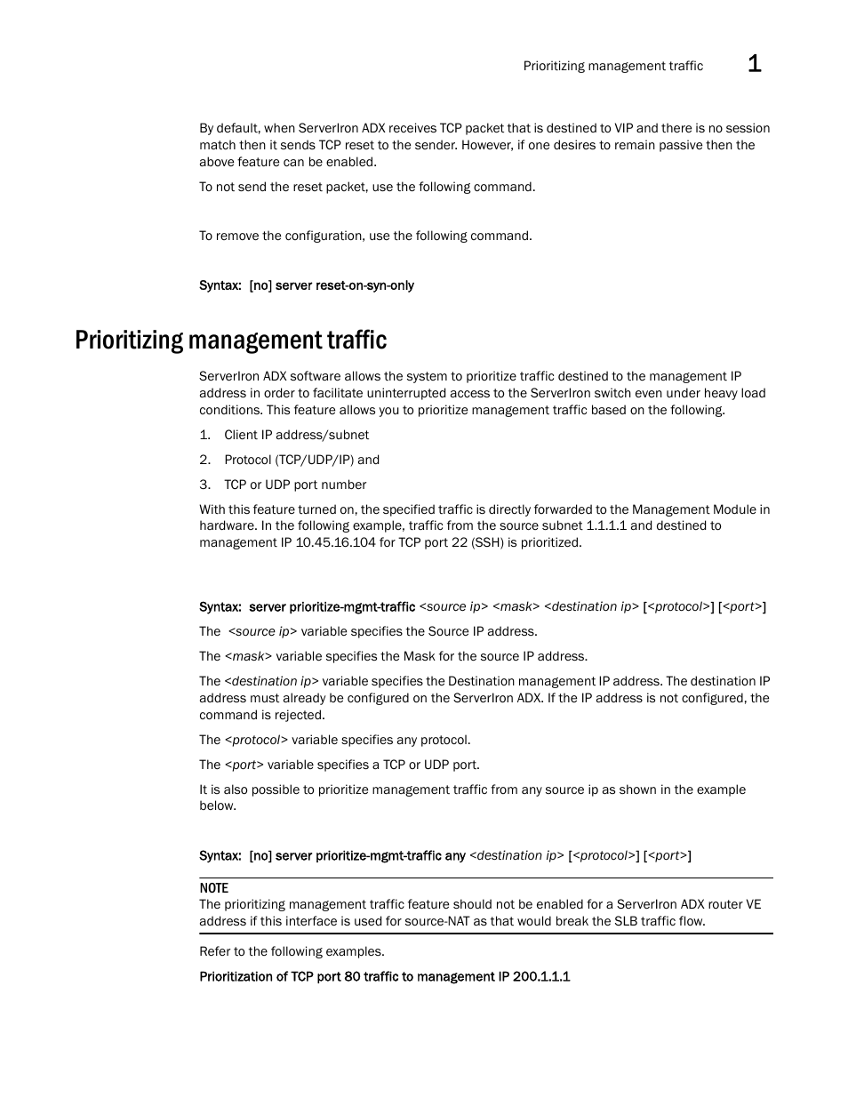 Prioritizing management traffic | Brocade Communications Systems ServerIron ADX 12.4.00a User Manual | Page 19 / 226