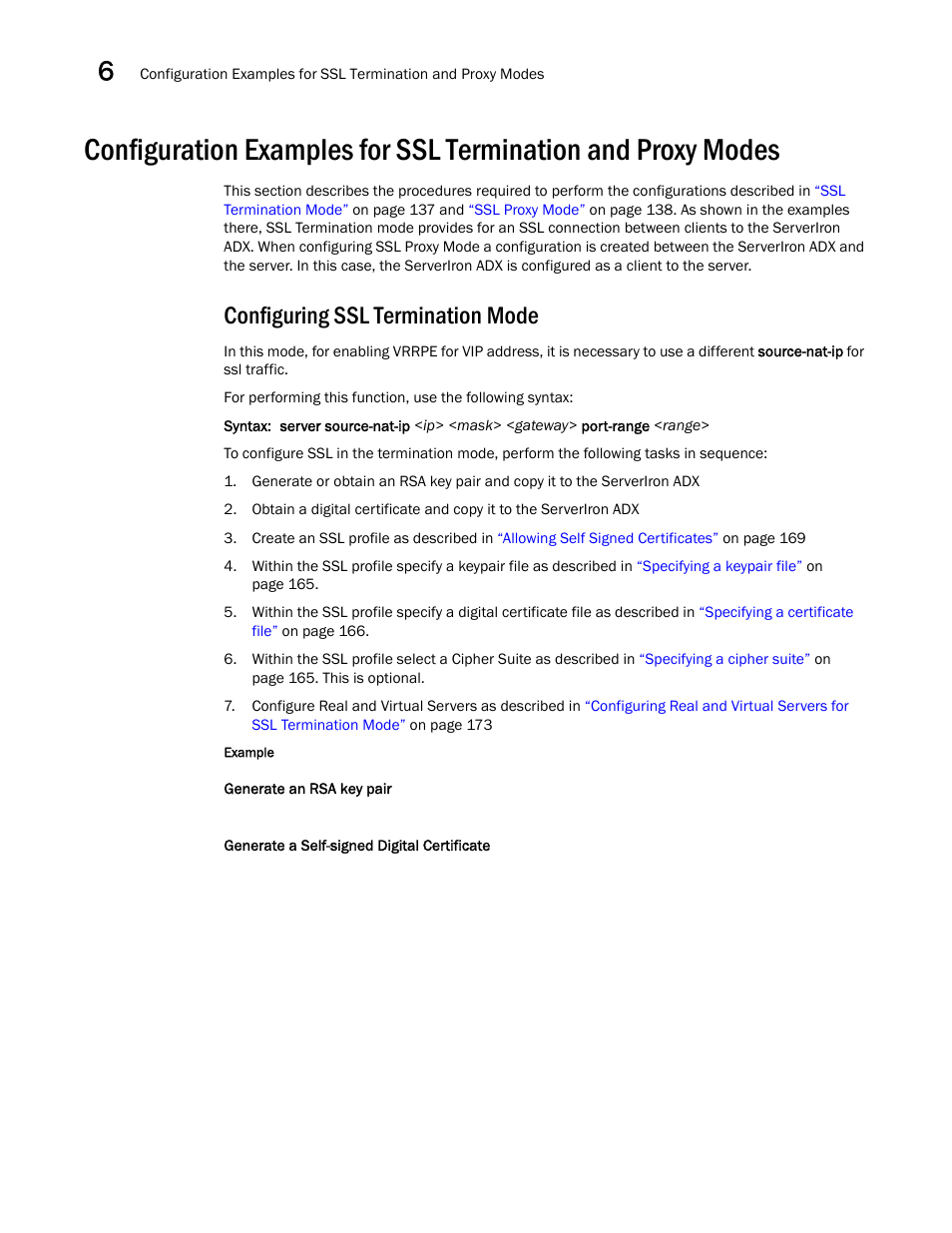 Configuring ssl termination mode, Configuration examples for ssl, Termination and proxy modes 176 | Brocade Communications Systems ServerIron ADX 12.4.00a User Manual | Page 190 / 226