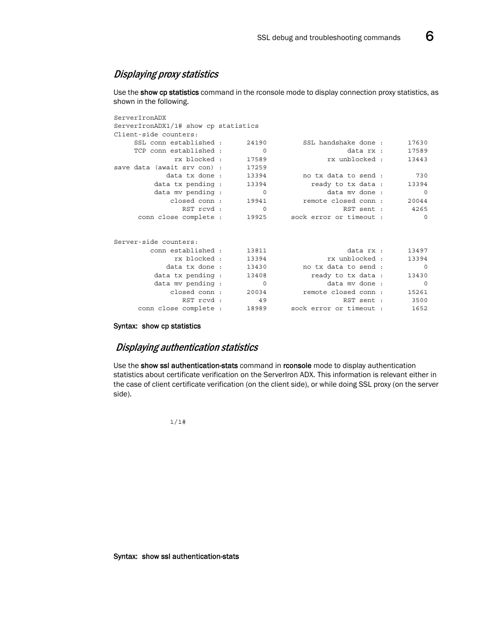 Displaying proxy statistics, Displaying authentication statistics | Brocade Communications Systems ServerIron ADX 12.4.00a User Manual | Page 203 / 226
