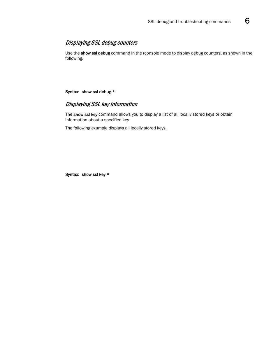 Displaying ssl debug counters, Displaying ssl key information | Brocade Communications Systems ServerIron ADX 12.4.00a User Manual | Page 207 / 226