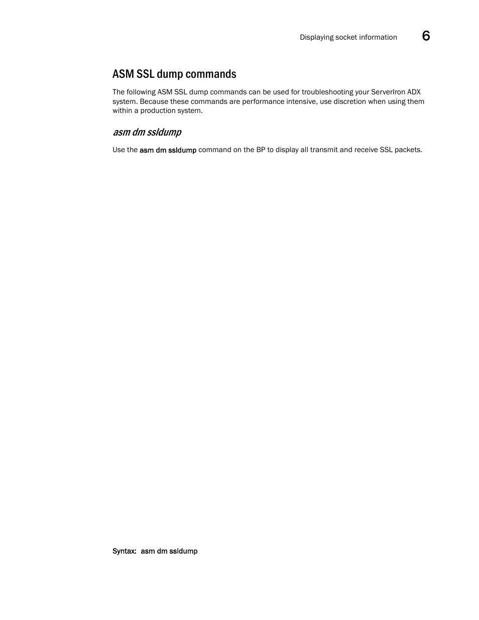 Asm ssl dump commands, Asm dm ssldump | Brocade Communications Systems ServerIron ADX 12.4.00a User Manual | Page 223 / 226