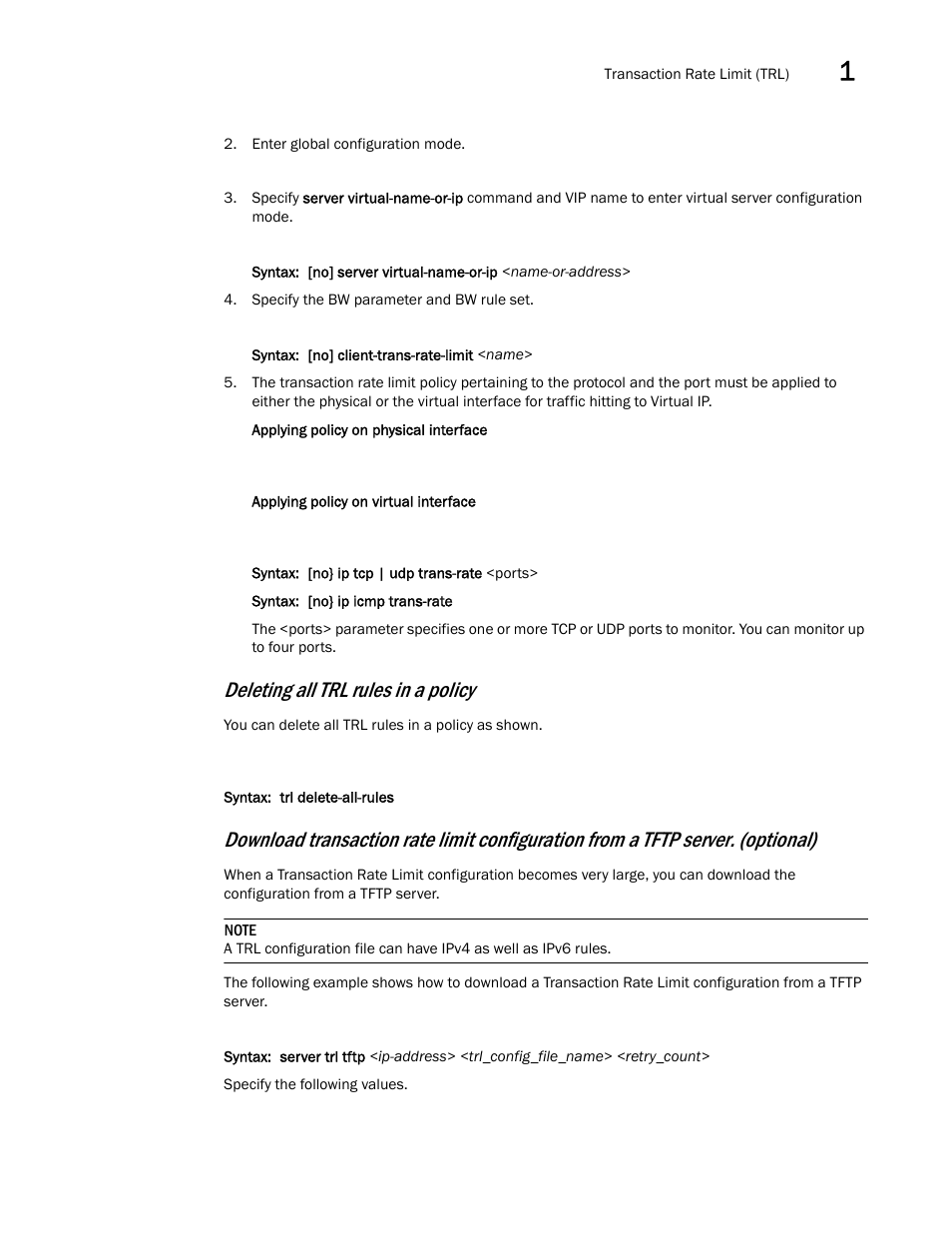 Deleting all trl rules in a policy | Brocade Communications Systems ServerIron ADX 12.4.00a User Manual | Page 25 / 226