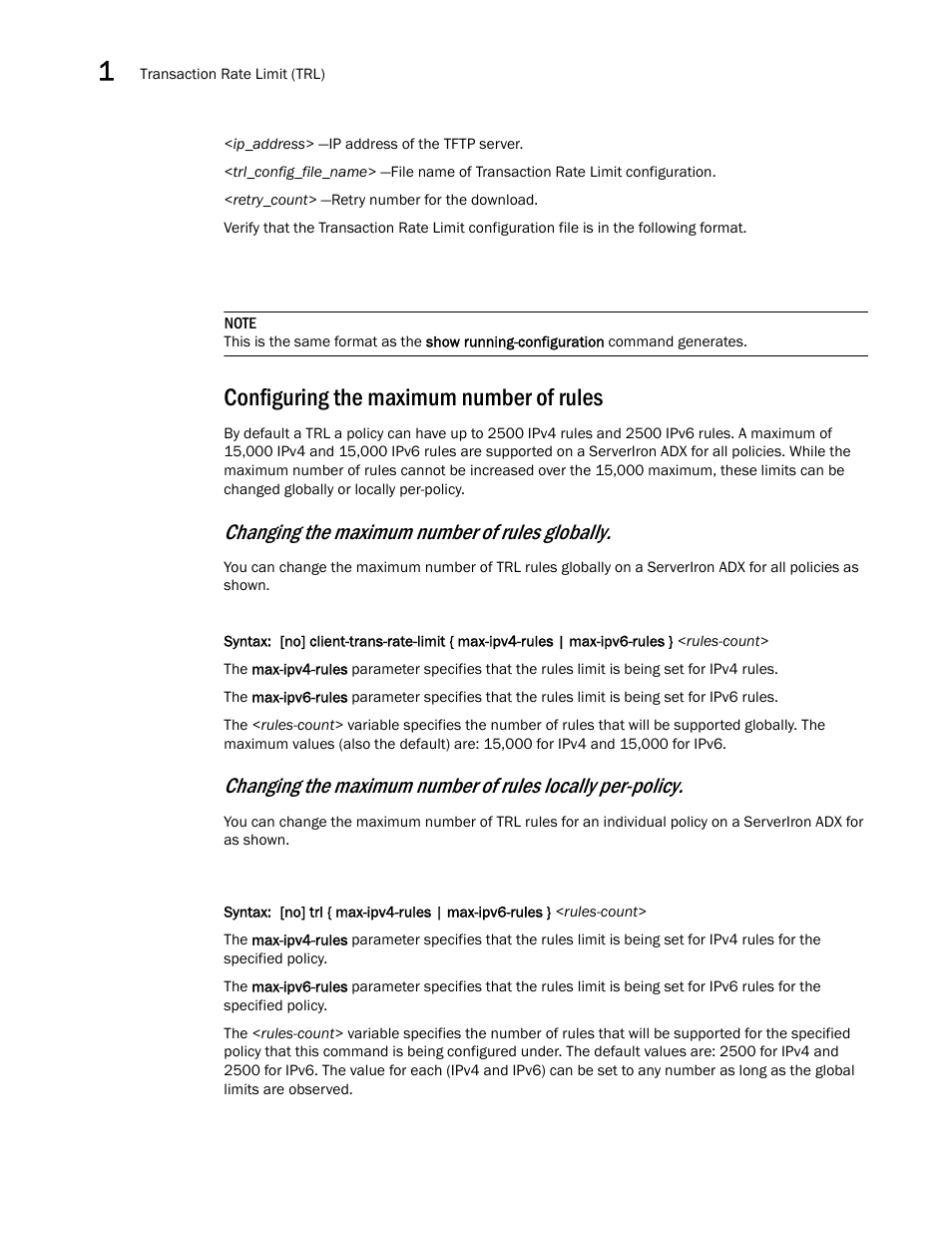 Configuring the maximum number of rules, Changing the maximum number of rules globally | Brocade Communications Systems ServerIron ADX 12.4.00a User Manual | Page 26 / 226