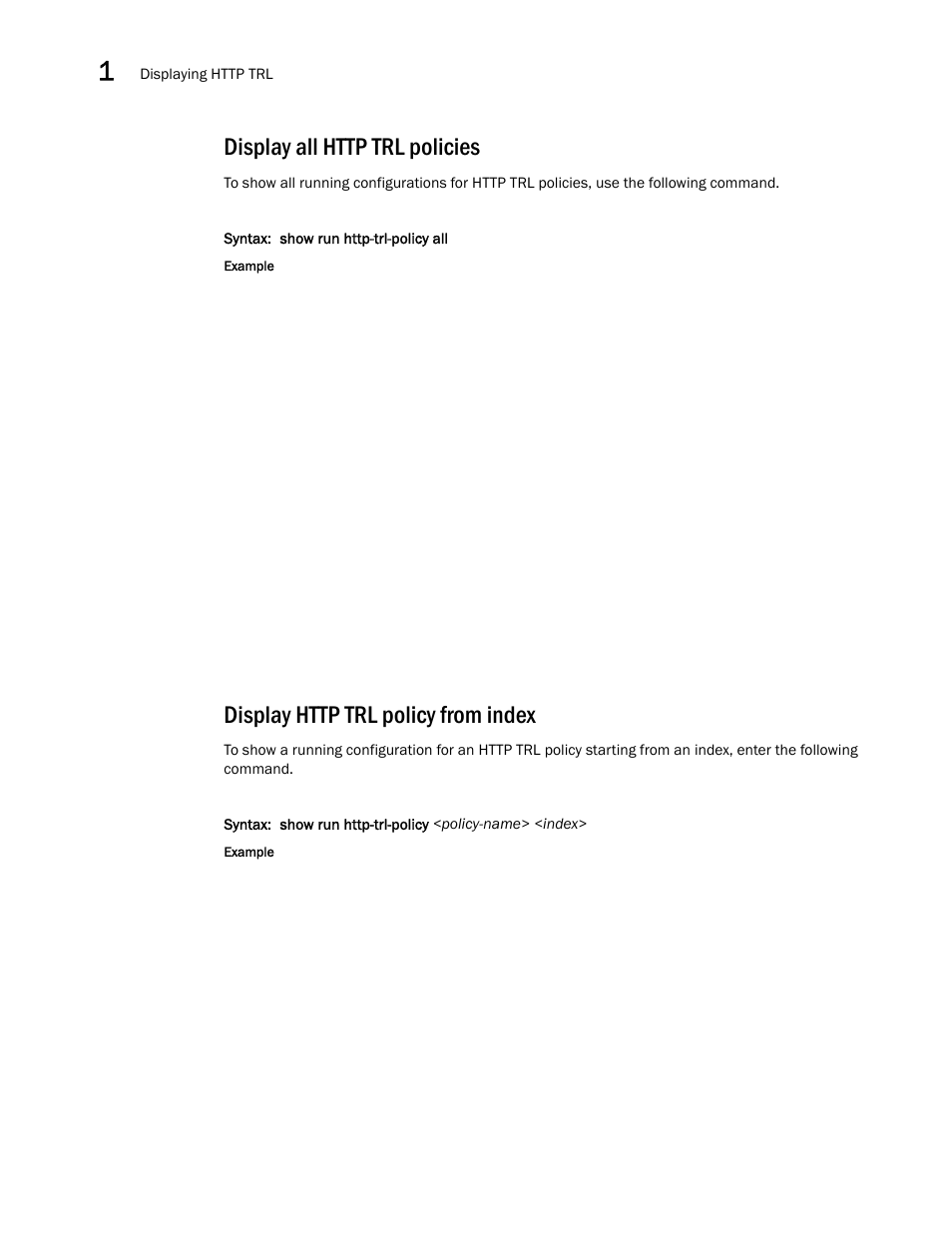 Display all http trl policies, Display http trl policy from index | Brocade Communications Systems ServerIron ADX 12.4.00a User Manual | Page 36 / 226