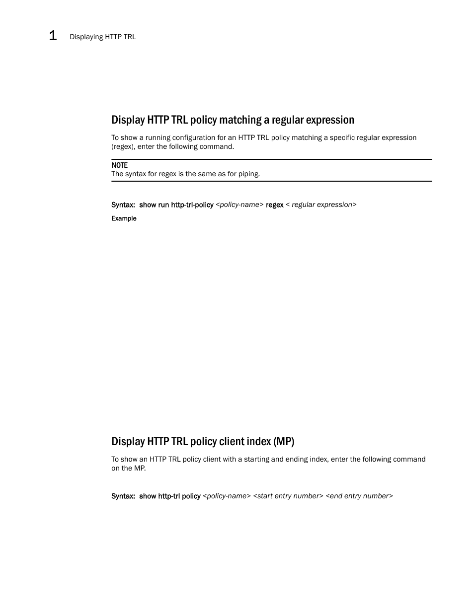 Display http trl policy client index (mp) | Brocade Communications Systems ServerIron ADX 12.4.00a User Manual | Page 38 / 226