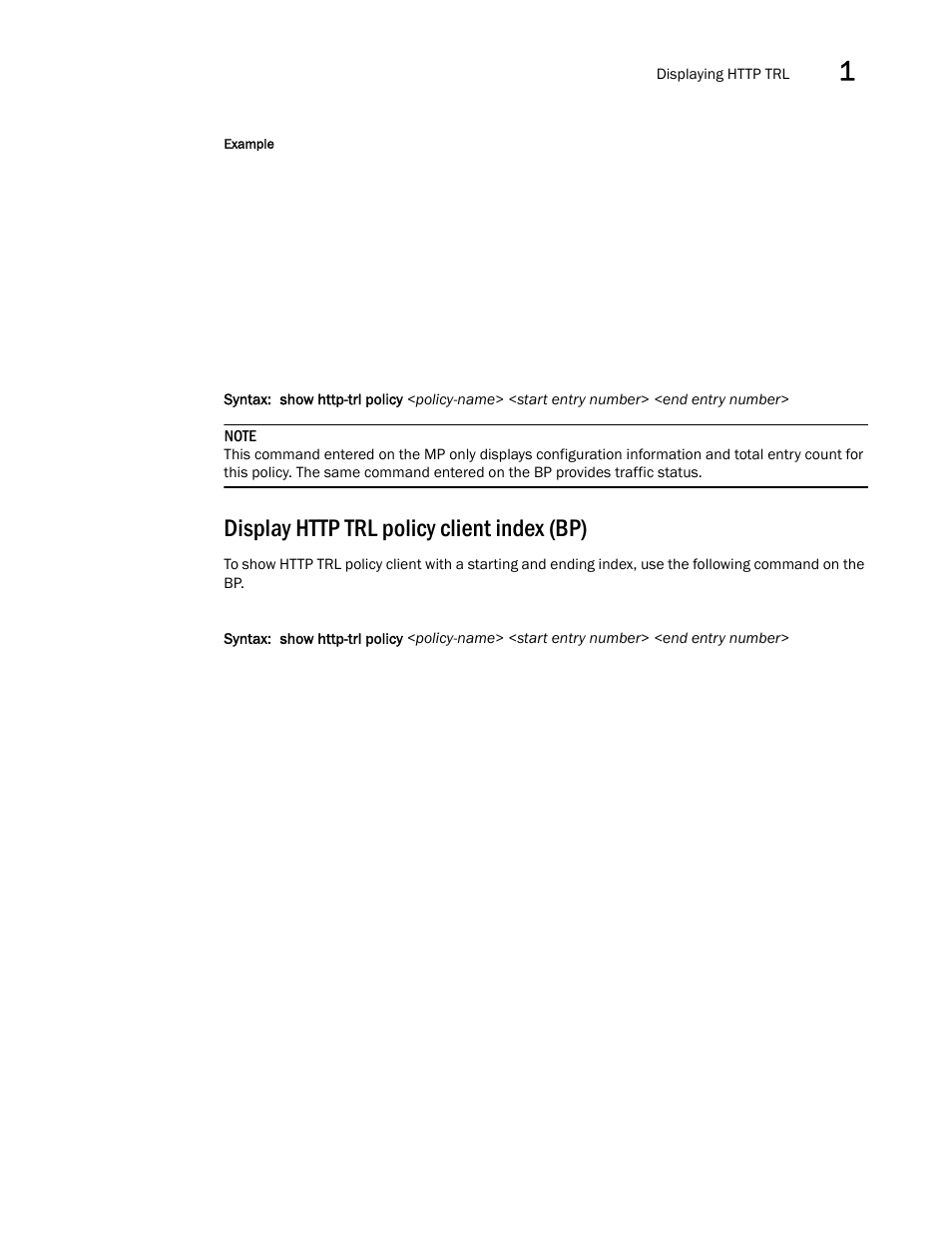 Display http trl policy client index (bp) | Brocade Communications Systems ServerIron ADX 12.4.00a User Manual | Page 39 / 226