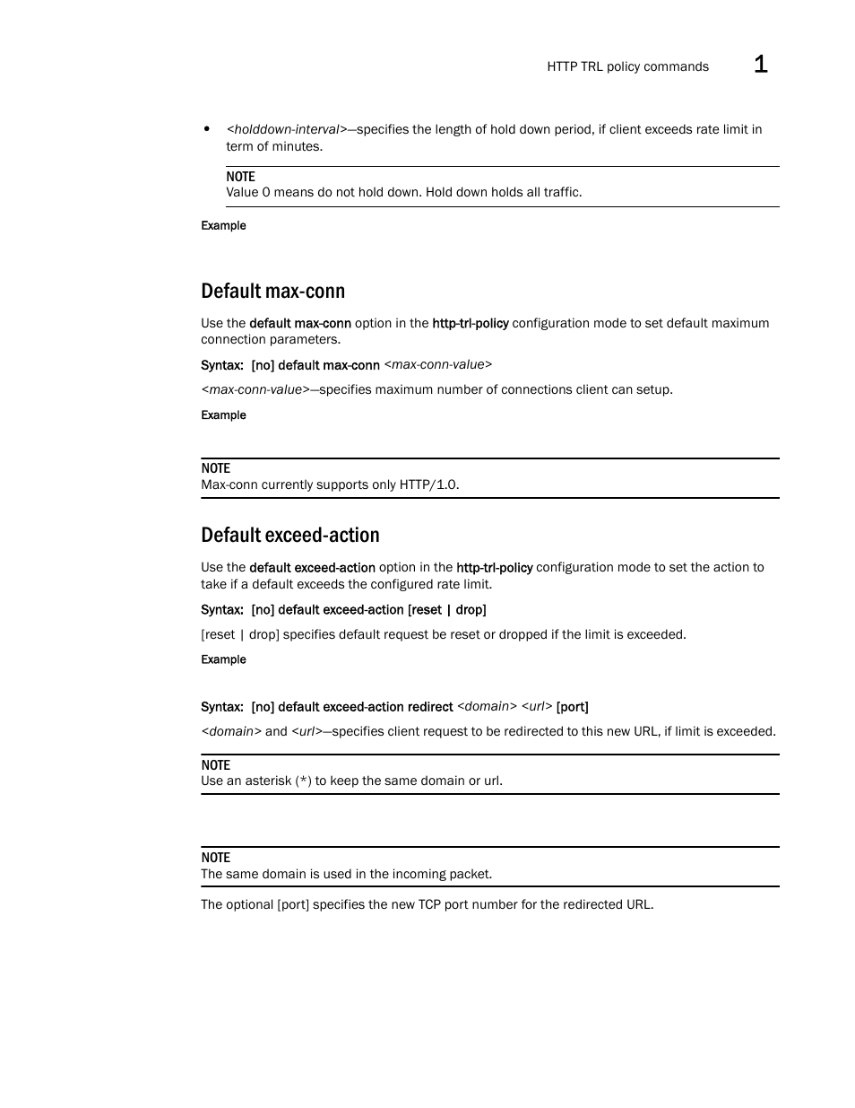 Default max-conn, Default exceed-action | Brocade Communications Systems ServerIron ADX 12.4.00a User Manual | Page 43 / 226